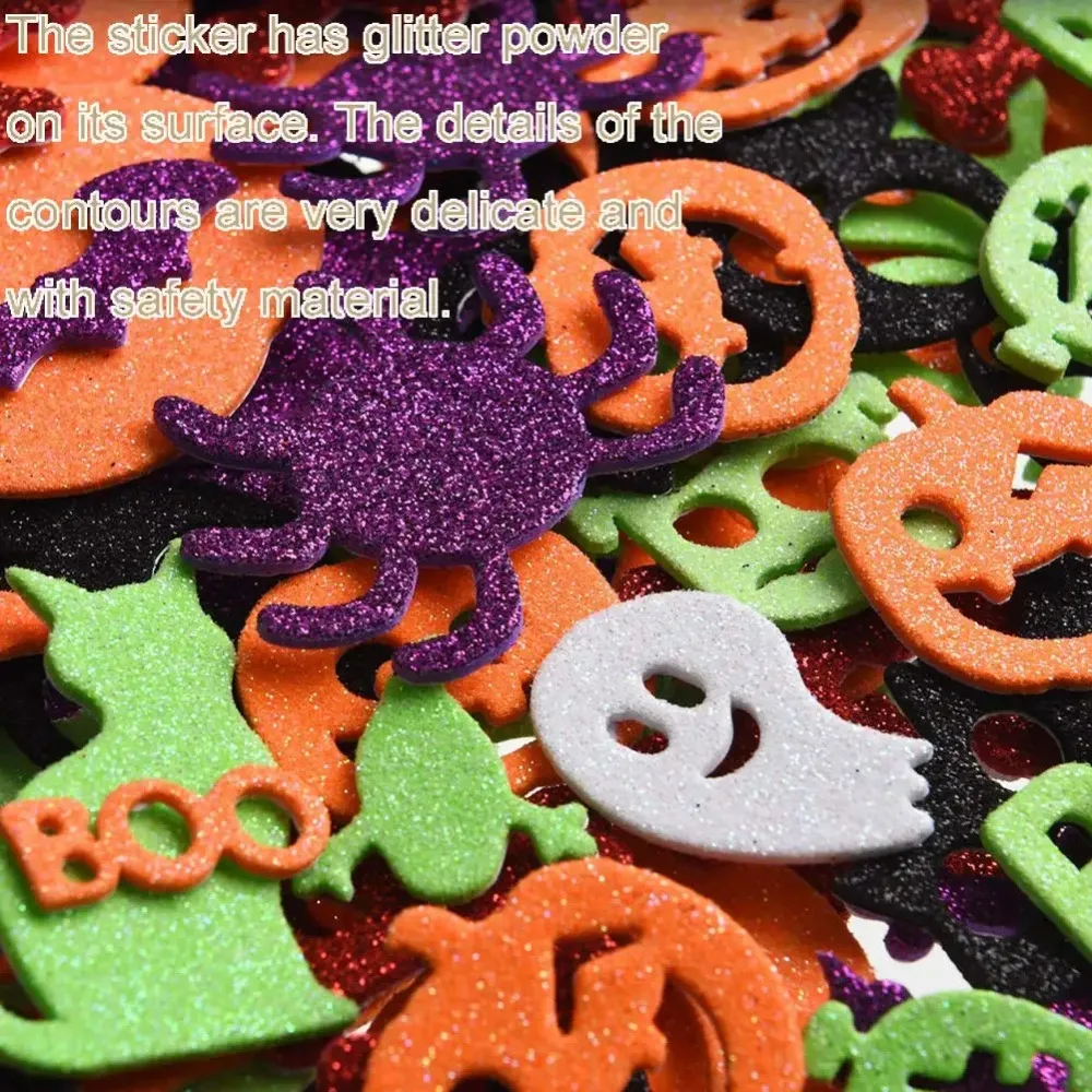 50-500Pcs DIY Foam Glitter Stickers Self-adhesive Pumpkin Witch Hat for Halloween Carnival Prank Ghost Festival Party Decoration view 5