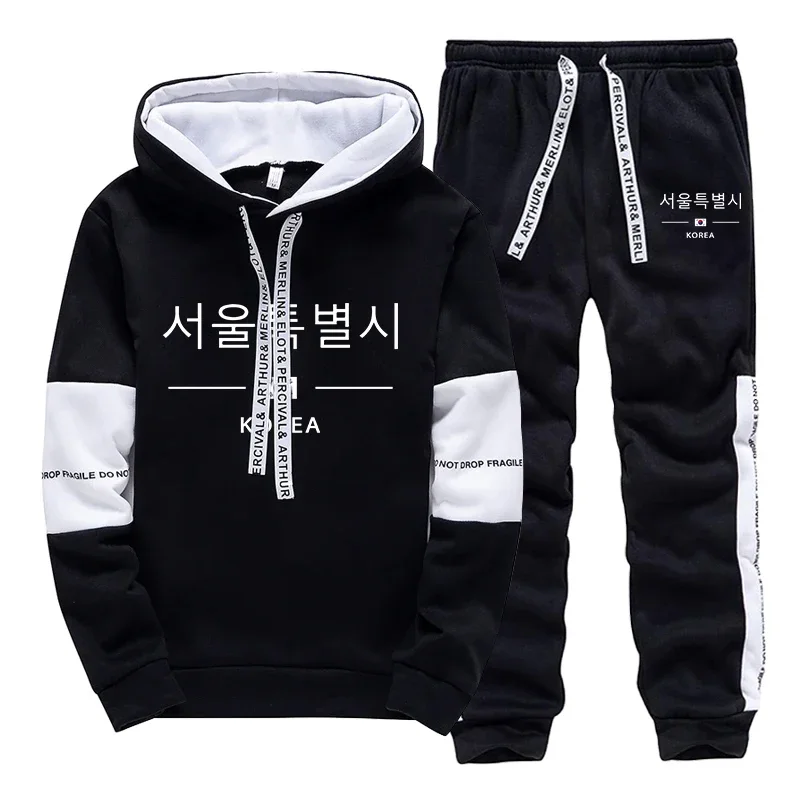 

Mens Tracksuit Print Casual Sweatshirts Sportswear Outdoors Sports Jogging Mens Clothing Single Piece Hoodie Pants Korean Style