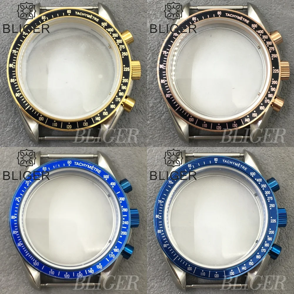 

BLIGER 39.8mm Silver Gold Dual Rose VK63 Chronograph Watch Case With Flat Aluminium Bezel Suitable VK63 Movement Watch Accessory