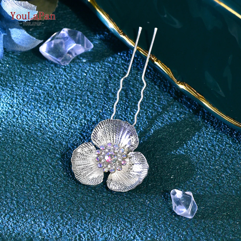 YouLaPan U Shape Alloy Flower Hair Pins Wedding Bridal Hair Accessories Bride Hair Clip Woman Hairpin Party Headwear HP773