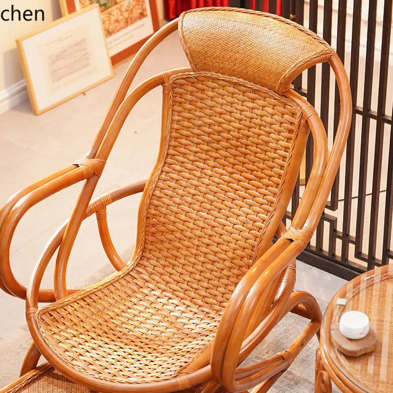 QZT كرسي الروطان كرسي طاولة الشاي كرسي الظهر كرسي أريكة الروطان الطبيعي مع الدواسات #5