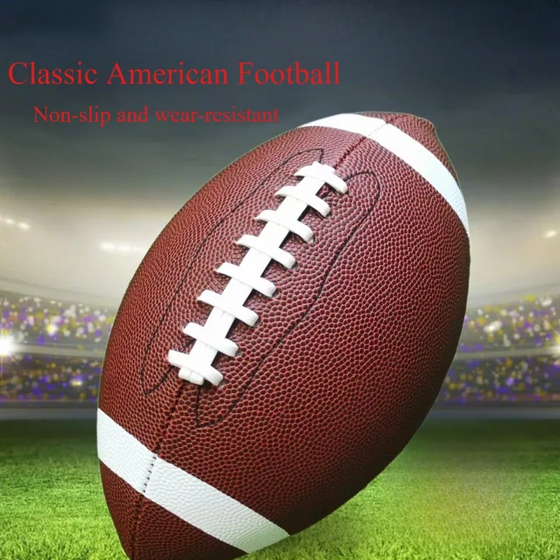 PUNon-Slip Wear-Resistant American Football,Machine-Stitched Brown Rugby Ball,Ideal for Teenagers and Adults in Matches&Training