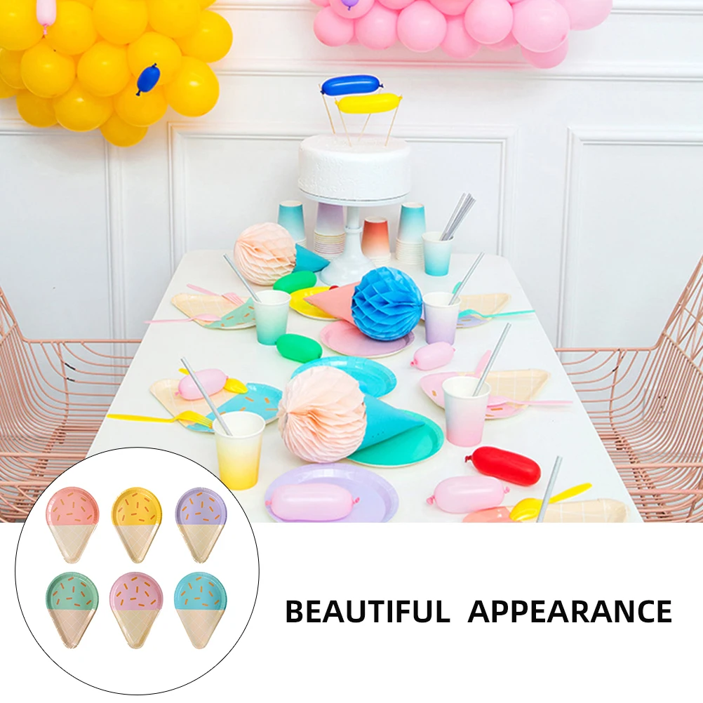 

48 Pcs Ice Cream Paper Plates Disposable Party Tray Birthday Decoration Dinnerware Series Eco Friendly Biodegradable Safe Snack