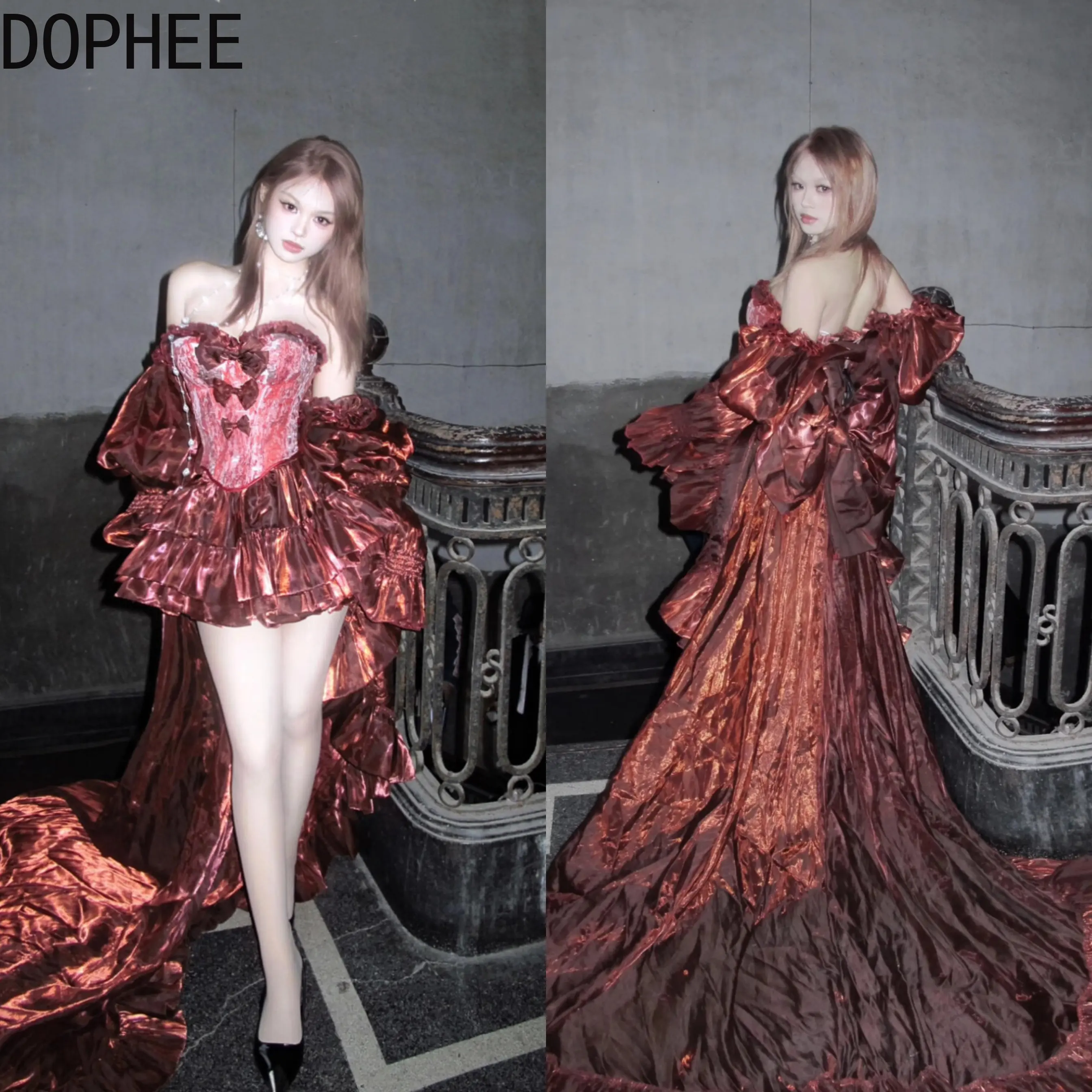 Original Summer Red Princess Long Trailing Dress High Waist Slimming Tube Top Sexy Strapless Dress Adult Ceremony Banquet Dress
