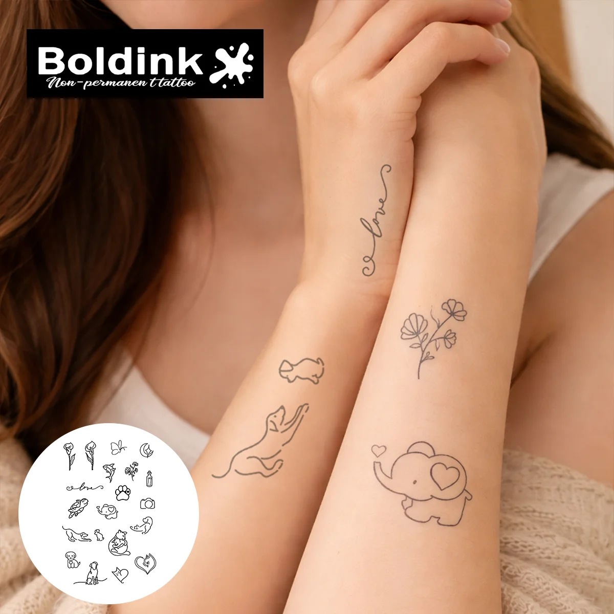 BOLDINK Cute Pet Theme Tattoo Sticker Unisex Stylish Easy Apply Waterproof Long Lasting 1-2 Week