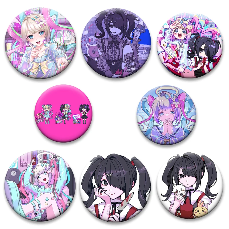 Cute Cartoon Girl Button Pins Pixelation KAngel Ame Chan Gothic Lolita Brooches Anime Needy Girl Overdose Badge Bag Accessories