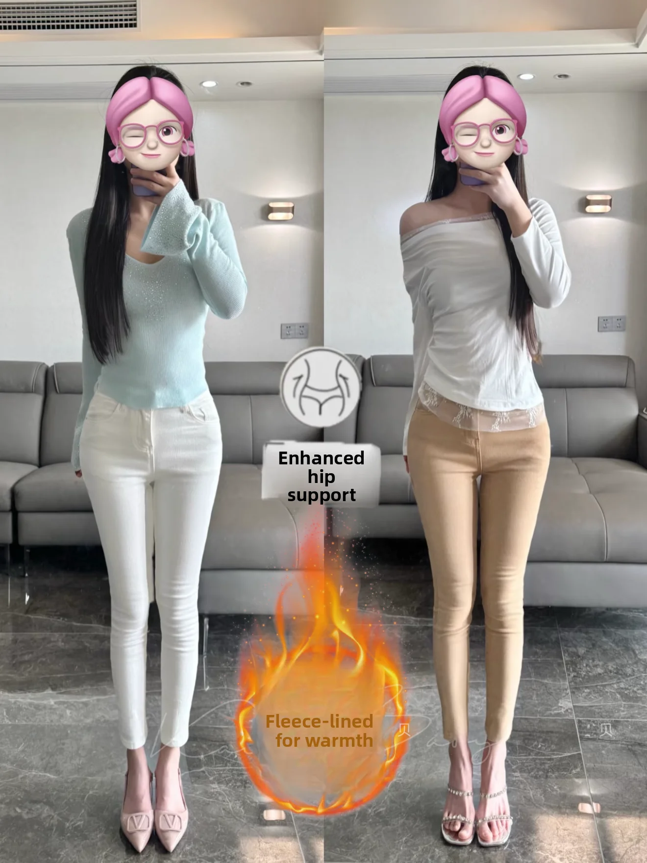 

White High Waist Fleece Lined Women's Skinny Jeans Cotton Stretch Denim High Elasticity Warm Winter Nine Points Jeans