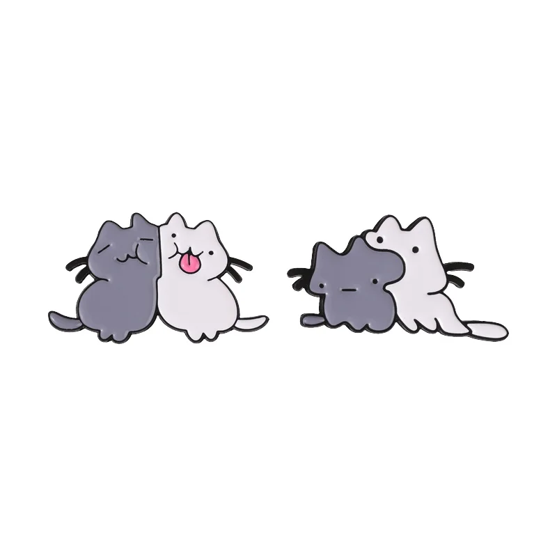 Gray White Couples Cat Interaction Snuggle Badge Enamel Pins Cute Playful Cat Brooch Bag Lapel Badge Jewelry Gift for Cat Lovers
