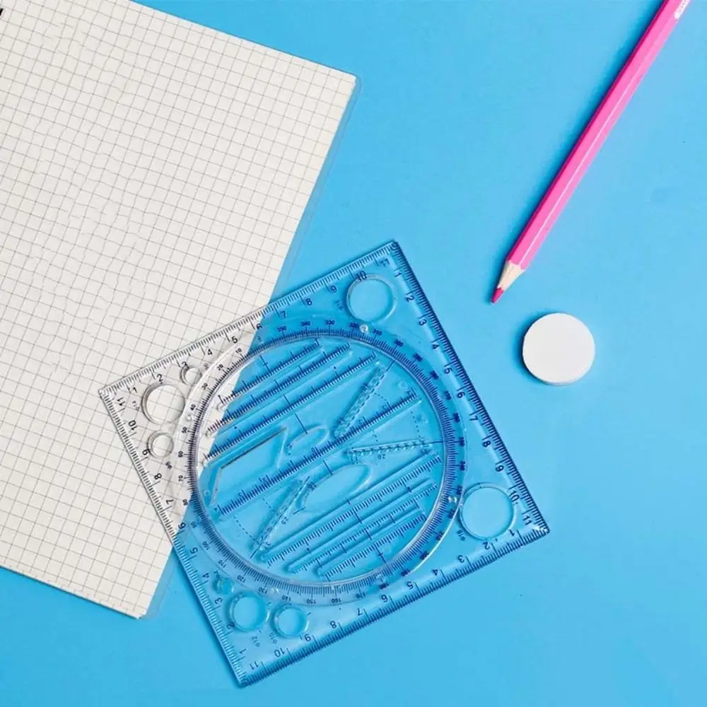 Protractor Geometry Drawing Ruler Transparent Multi-Functional Rotatable Ruler Educational Plastic Circle Drafting Ruler