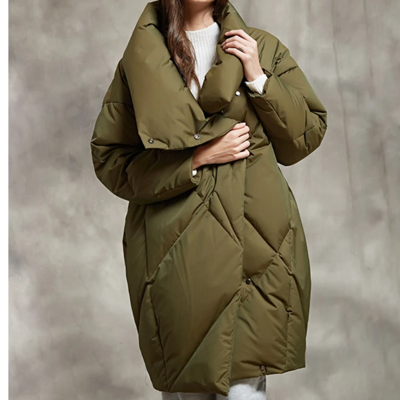 Mid-length Winter Coat Female Women Jacket Stand-up Collar Windproof Thickened Warm Down Jacket Retro Fashion Casual Coats Down