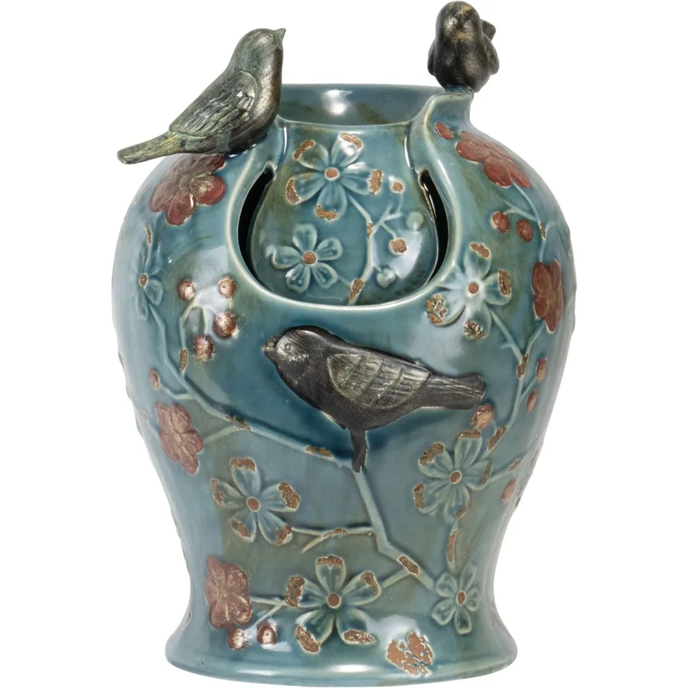 NEW Foreside Home and Garden D9402 Blue Verdigris Bird Indoor Water LED Light and Pump Fountain