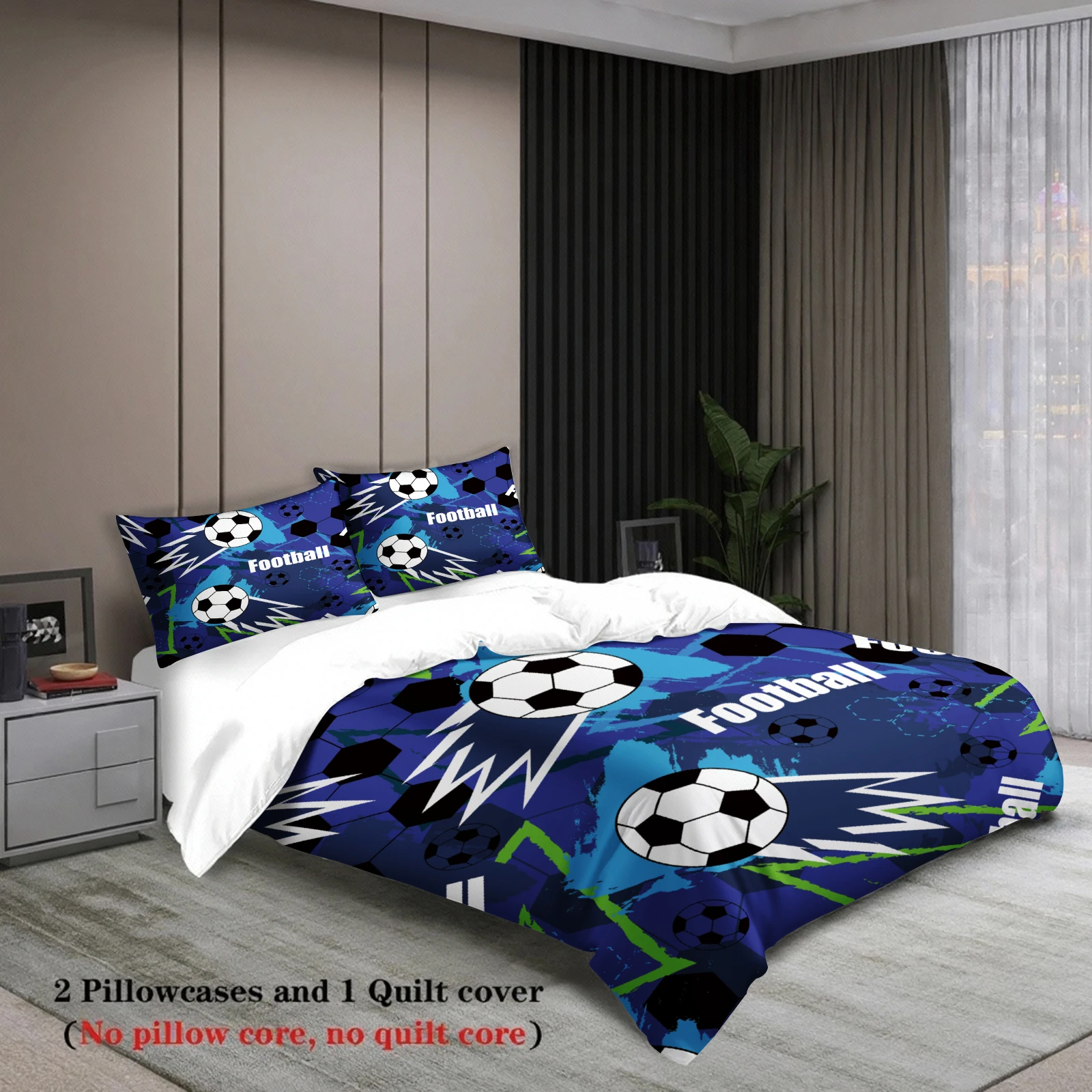 3pcs Bedding Set Cartoon Football 3D PrintED Brushed Comfortable Duvet Cover King Queen Twin Single Size Bithday Gift Room Decor