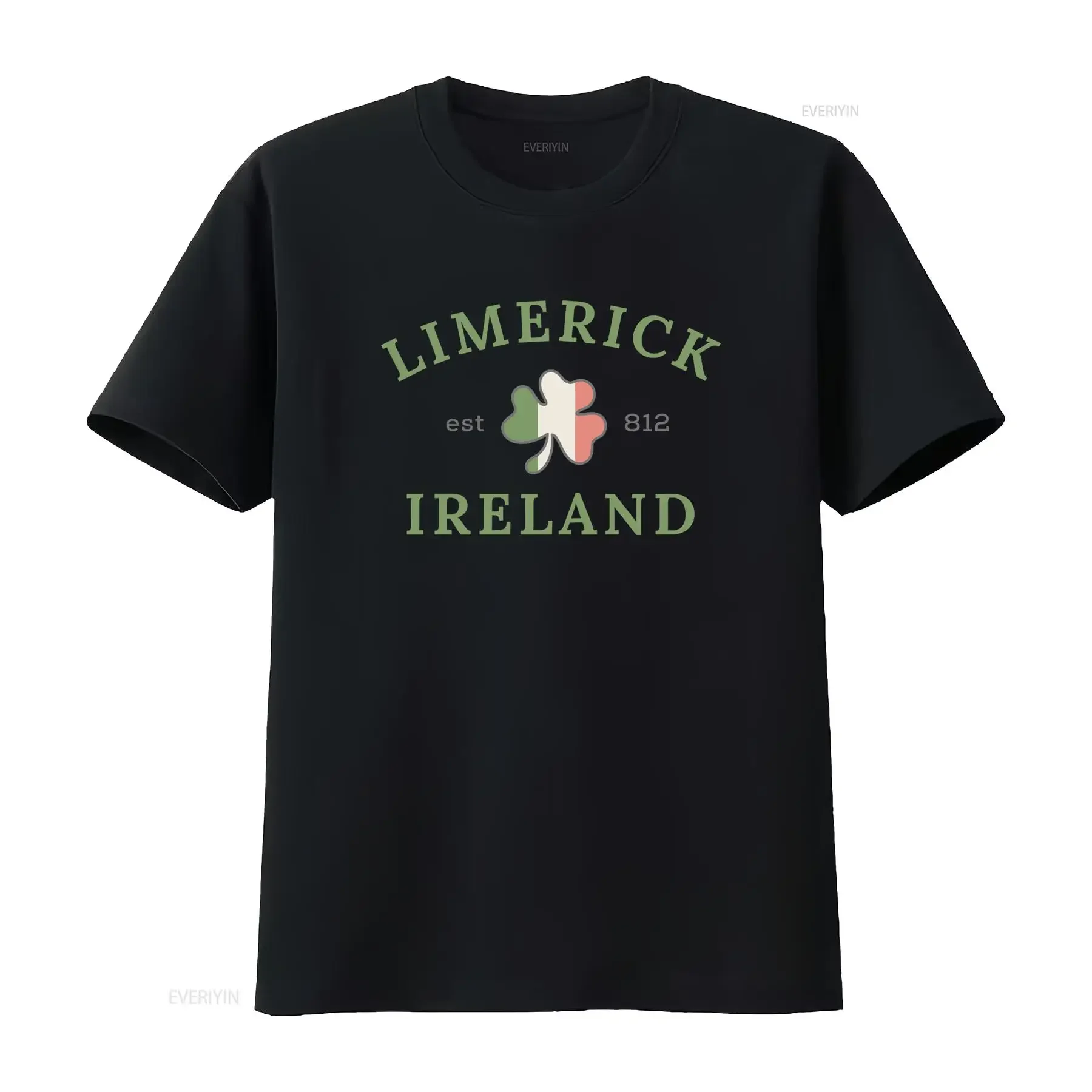 Vintage Retro Limerick Ireland Irish Shamrock Flag Print Casual T Shirt vintage Washed Unisex Versatile Breathable Comfortable