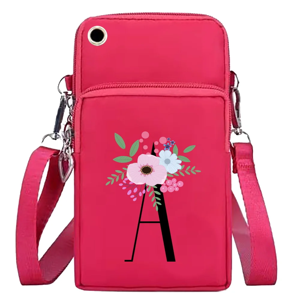 Mobile Phone Bag Wallets Shoulder Messenger Bags Flower Black Letter Print Wrist Pack Apple/Huawei Universal Cell Phone Packet