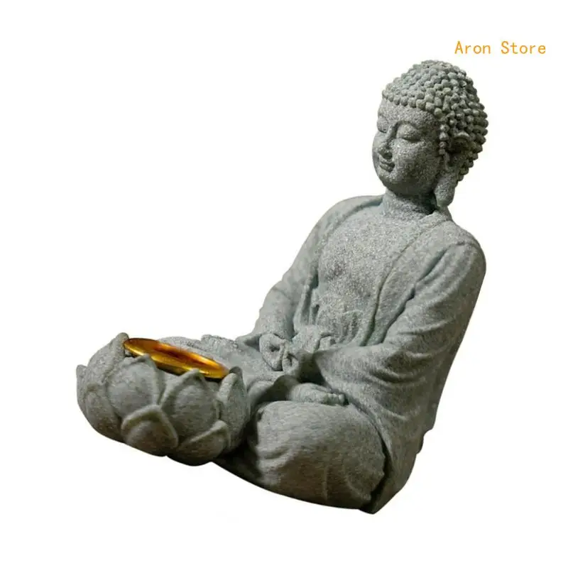 Buddhas Sculpture with Tealight Holder Seating Buddhas Stone Figurine Incenses Holder Meditation Statue Decors H3CF