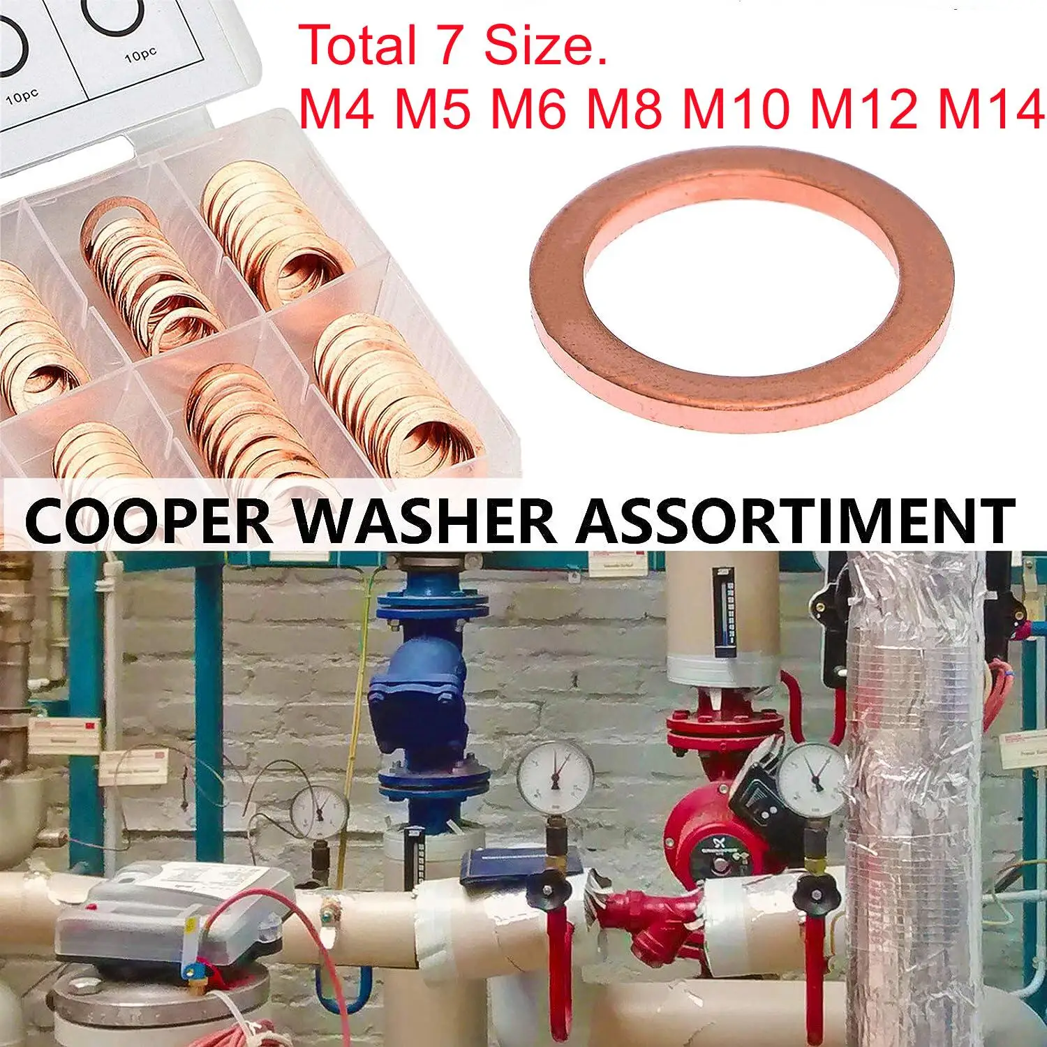 50/100/120 Pcs Copper Washer Sealing Gasket Flat Ring Seal Assortment Kit M4 M5 M6 M8 M10 M12 M14 For Sump Plugs