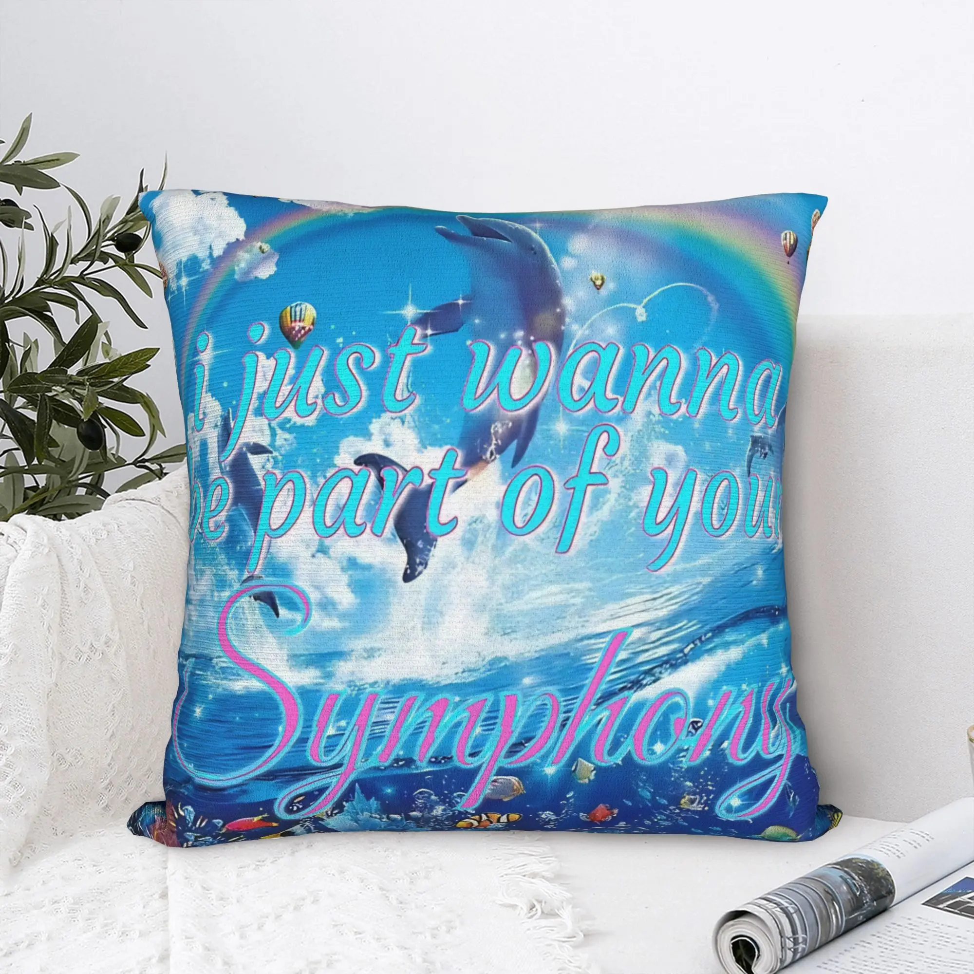 Symphony Aero Dolphin Square Pillowcases Polyester Seat Frutiger Aero Cushion Case Home Decoration Throw Pillow Case 45*45