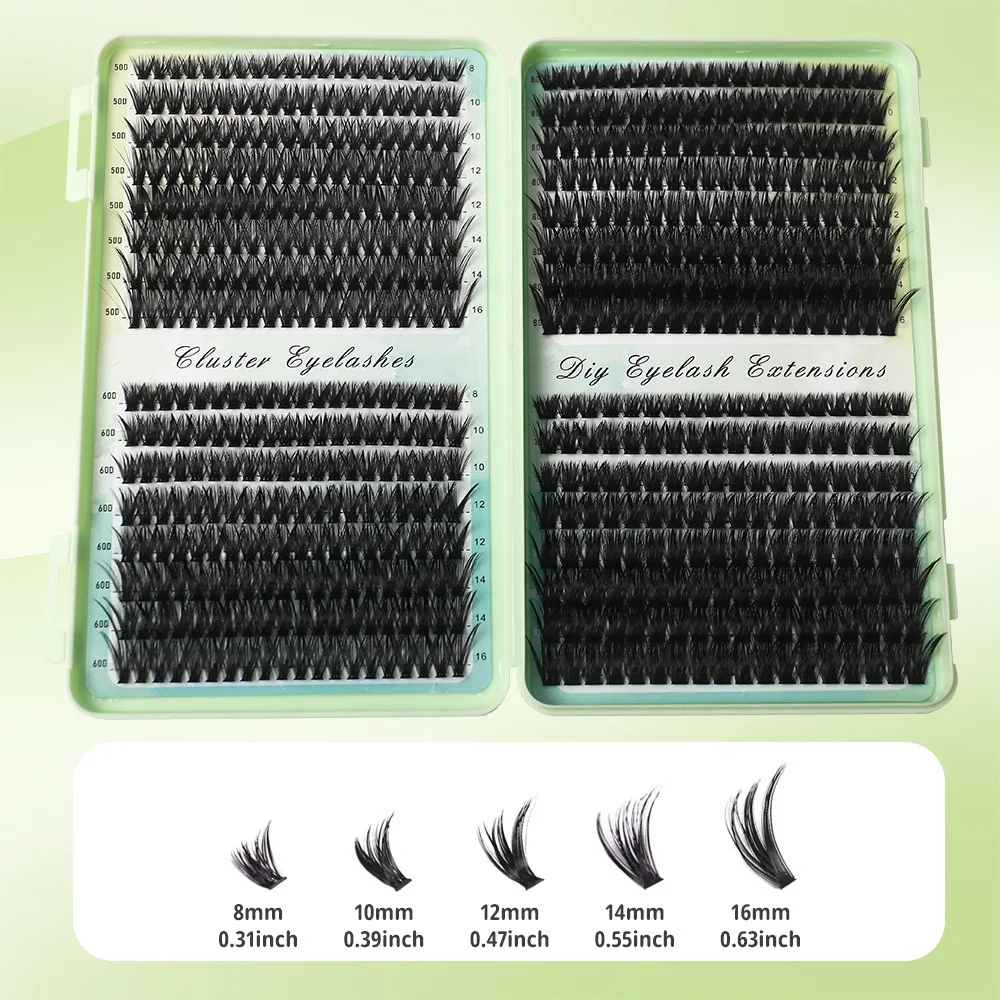 Lashes Cluster DIY Lash Extension Mixed Tray Fluffy Individual Cat Eye Eyelashes Kit Soft Natural Wispy Volume 13D Long Lasting