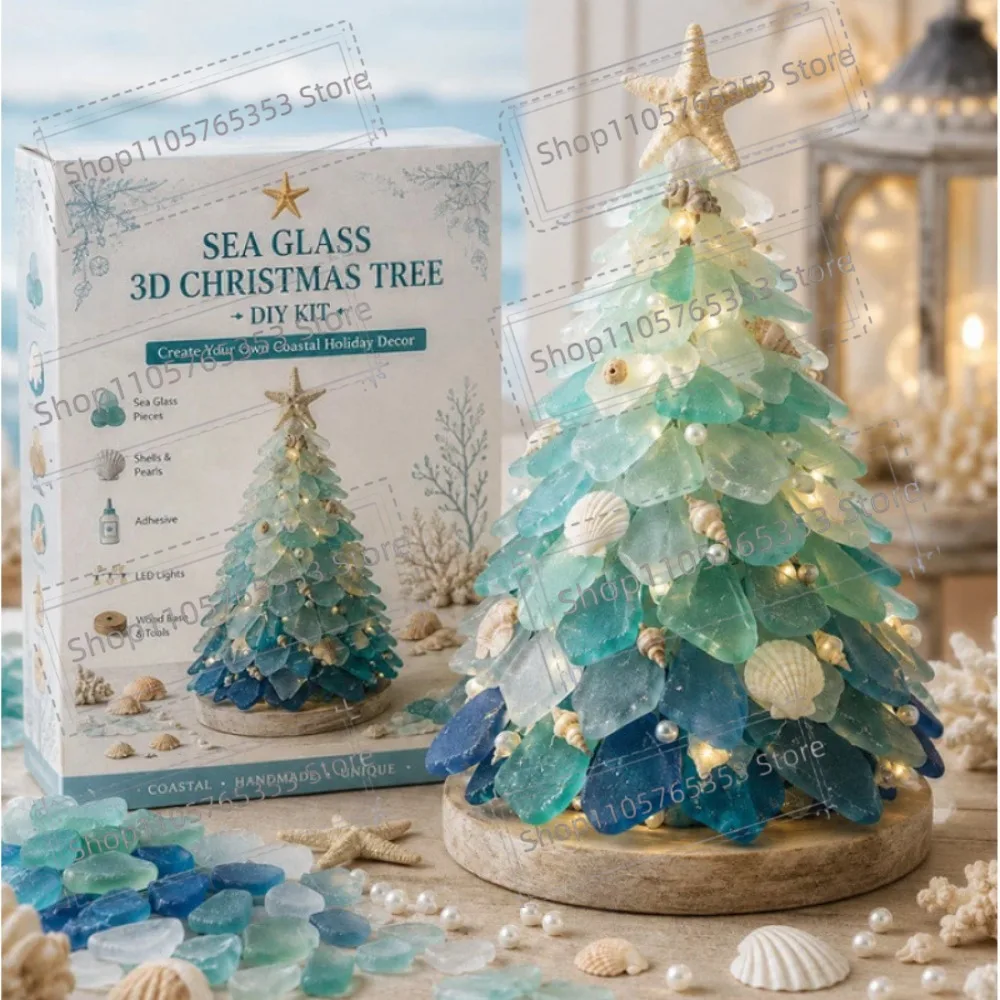DIY Sea Glass Art Kit with LED Lights, DIY Coastal Decor| Layer Sea Glass, Shells & Pearls Into A Glowing with Warm LED Lights