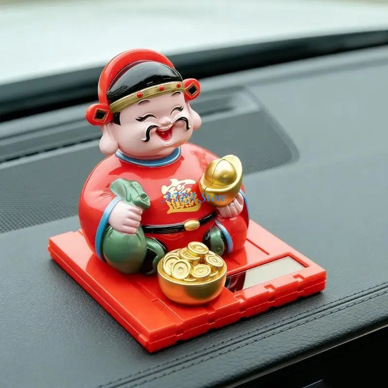 U13C Automatic Nodding Solar Powered Fortune God Figurine for Car Dashboard Ornament Plastic Lightweight Decorative Item