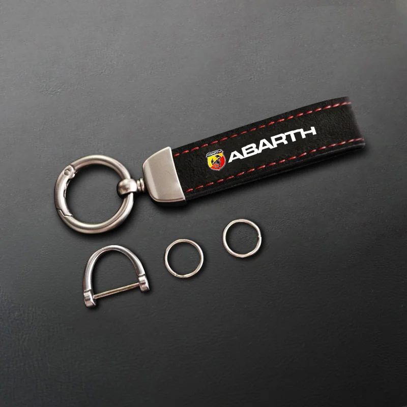 Mode Auto Leder Ring Schlüsselanhänger Schmuckstück Zinklegierung Schlüsselanhänger 360 Grad drehen für Fiat Abarth 124 Spinne 500 595 695 C
