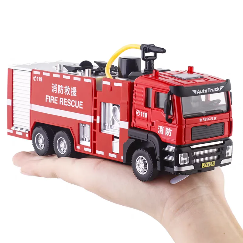 City Rescue Truck Ladder Fire Engine Simulation Diecast & Toy Vehicles Sounds & Light Pull Back Car 1:50 Alloy Collection Model