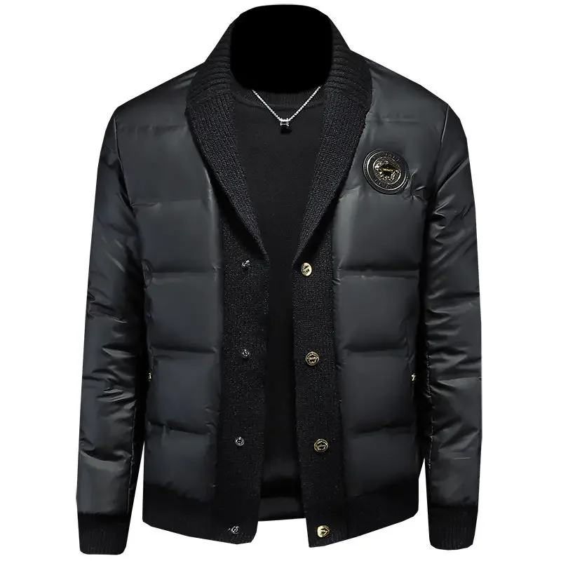 Winter New Suit Collar Down Jacket Men's Casual Thick Coat Knit Slim Fashion Brand Light Europe Station High Appearance Level