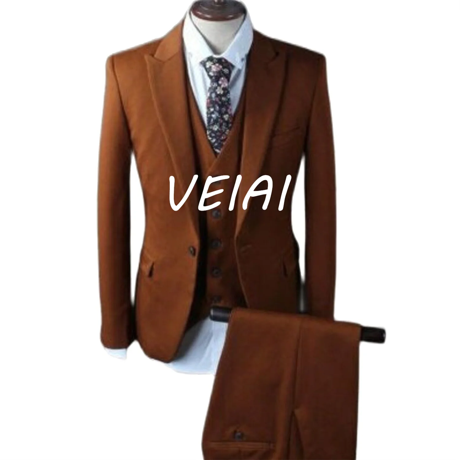 

CustomizedClassy Brown Luxury Men's Suits Elegant Wedding Tuxedos Terno Masculino Three Pieces Jacket+Pants+Vest Conjuntos De Ch