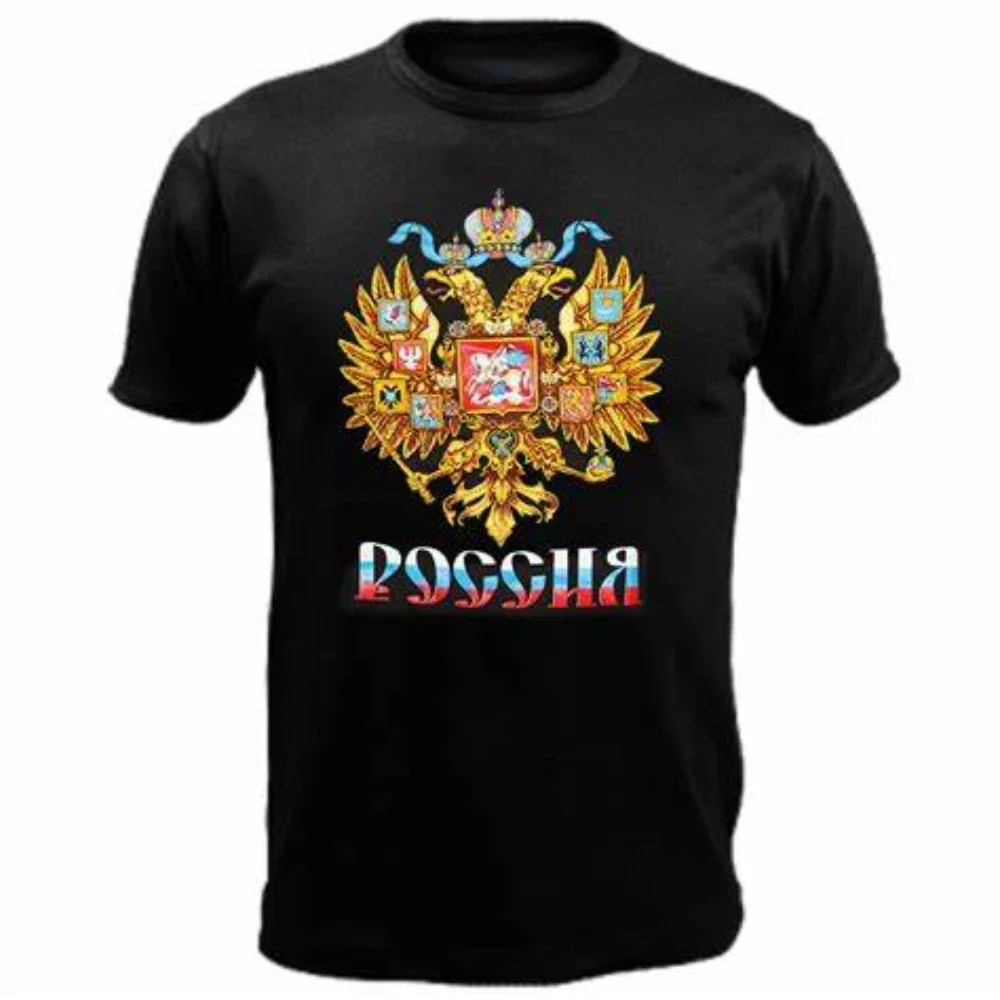 Russian Coat of Arms Double-headed Eagle Badge T-Shirt 100% Cotton O-Neck Summer Short Sleeve Casual Mens T-shirt Size S-3XL