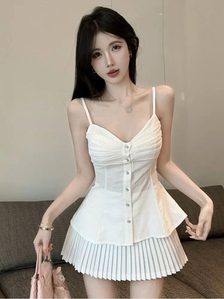 Conjunto de Top Halter y Falda de Cintura Alta Estilo Coreano Pure Desire Sexy para Mujer, Tallas Grandes, Moda de Verano Online