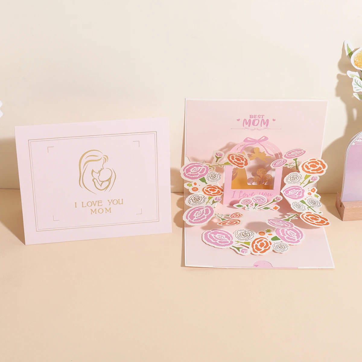 

Mothers Day 3D Pop Up Greeting Card, Creative Paper Carving Flower Bouquet Card for Mom, Birthday Thank You Gift