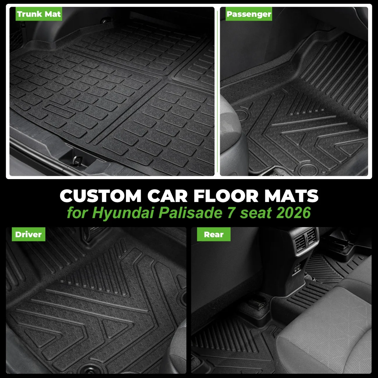 Floor Mats &Cargo with Seat Back For 2026 Palisade 7-Seater Only Fit Fuel Car Floor Mat Cargo Mat Trunk Mat Interior Accessories