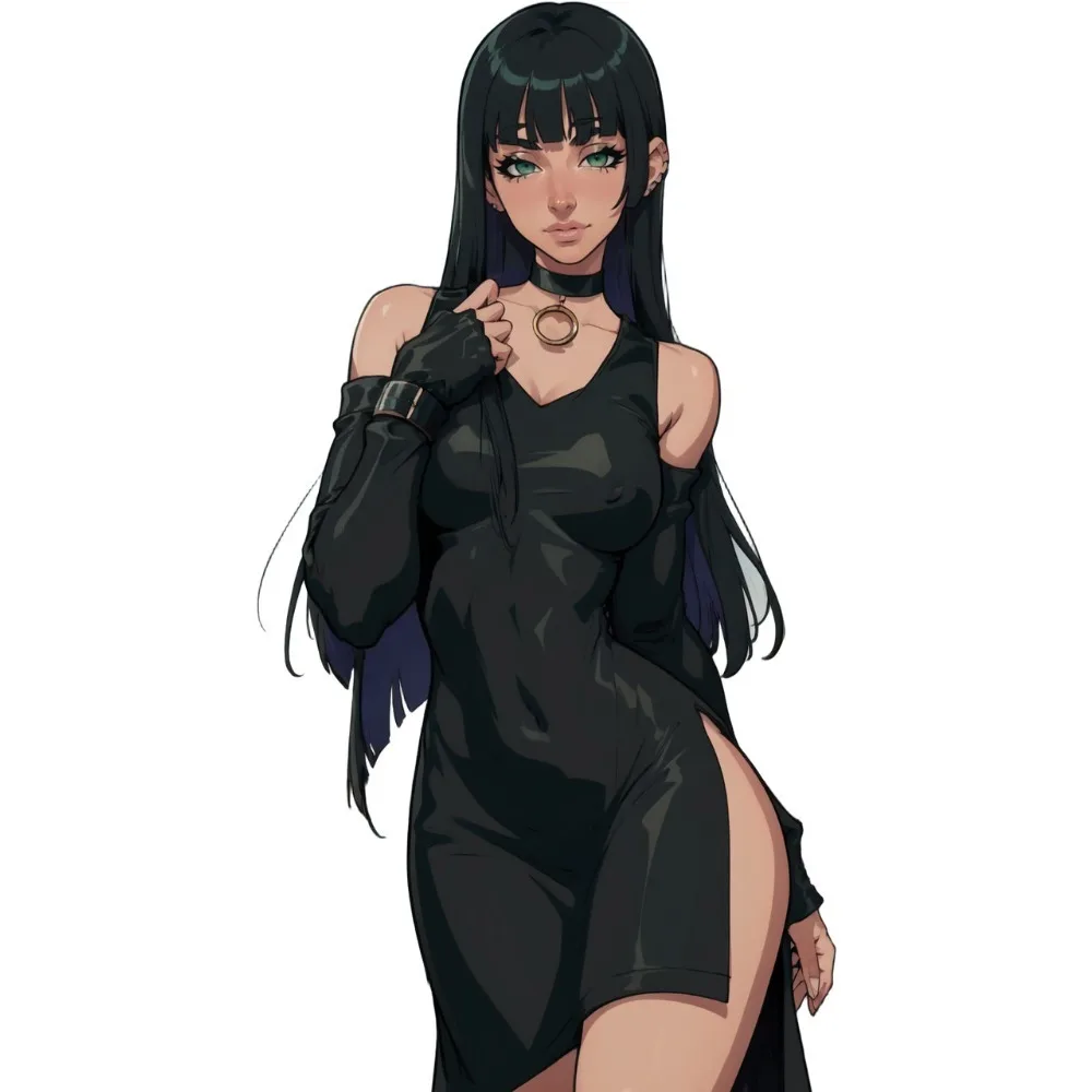 2Pcs Anime Long Black Hair Girl In Black Dress Vinyl Sticker Set,18cm Weatherproof Decal for Car,Motorcycle,Luggage,Window Decor