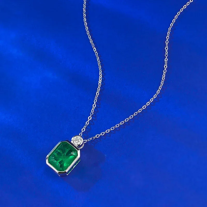 

Новый роскошный объем из чистого серебра S925 с имитацией изумруда 10*12, ожерелье из чистого серебра, женские украшения