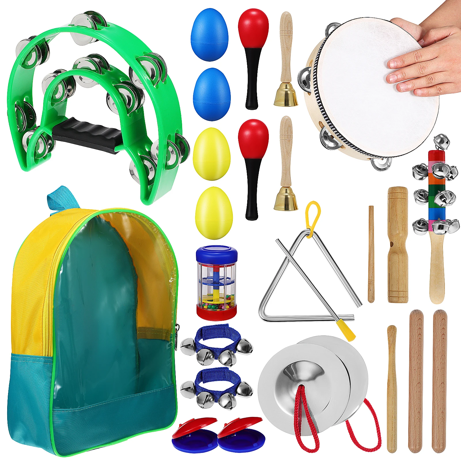 

14pcs Percussion Instrument Set Hand Tambourine Drum Musical Professional Adults Backpack Practical Learning Playing