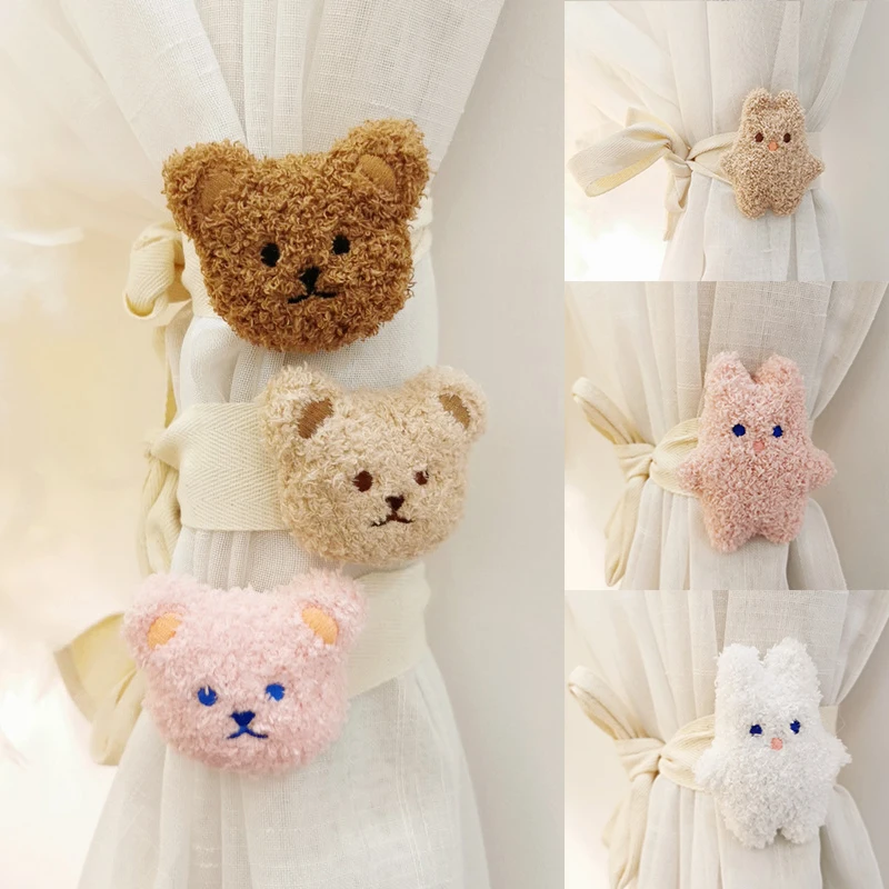 

New Cartoon Curtain Tieback Plush Embroidery Bear Rabbit Curtain Binding Strap Cotton Tie Rope Home Kidroom Curtain Decor Buckle