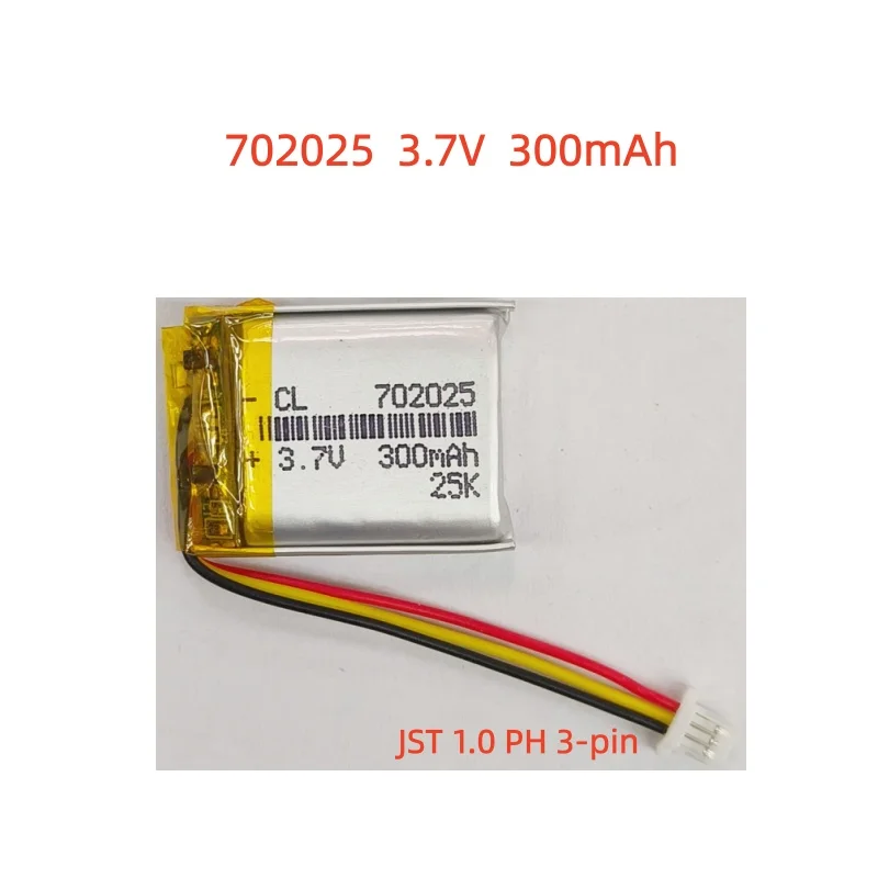 

JST1.0mm 702025 300mAh 3.7V Rechargeable Li-ion Battery PH 1.0mm 3pin plug for Camera GPS navigator MP5 PS4 100% Real Capacity