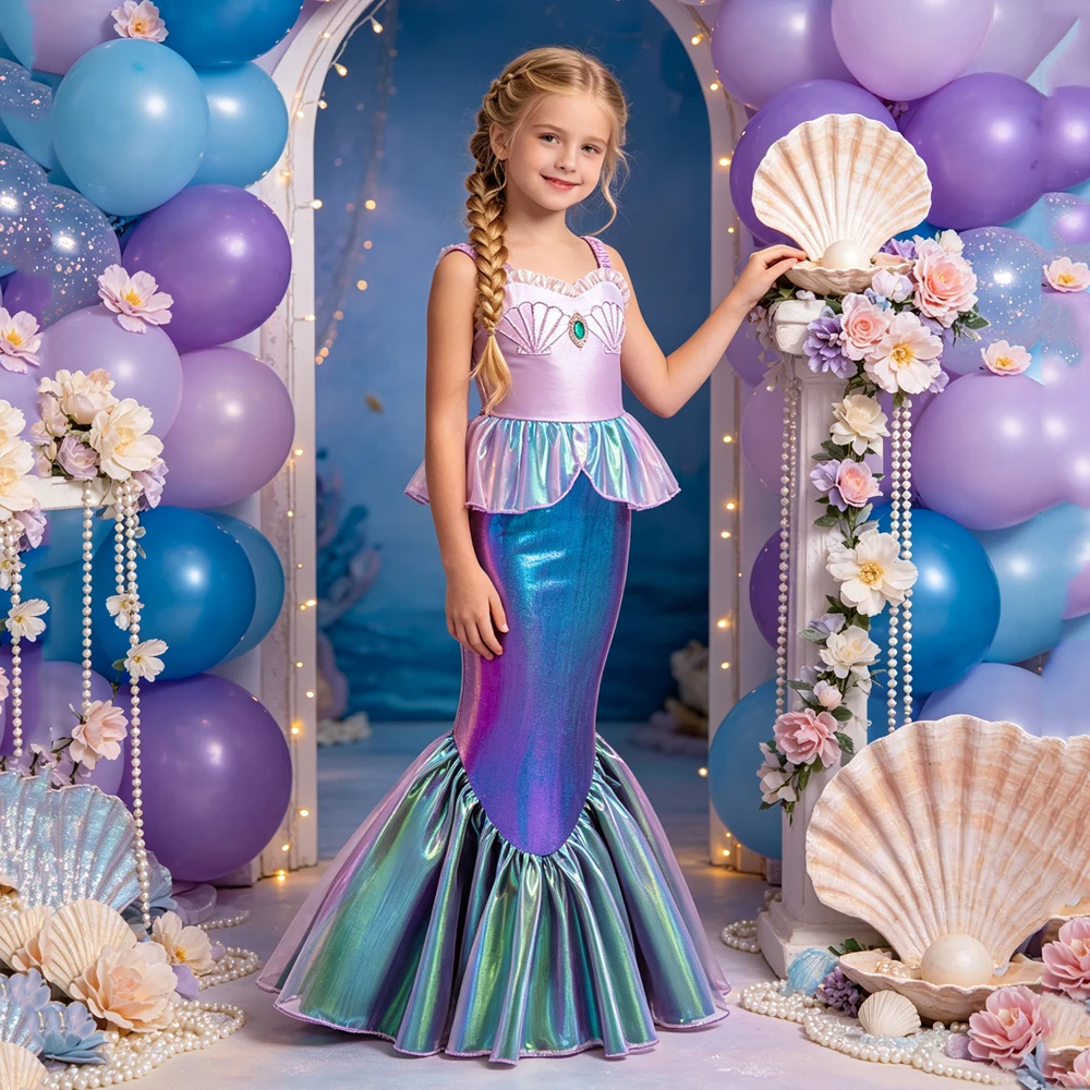 Mädchen Meerjungfrau Prinzessinnenkleider Kinder Cosplay Kostüm Geburtstags-Hochzeitskleid Für Mädchen Halloween Party Faschingskleider