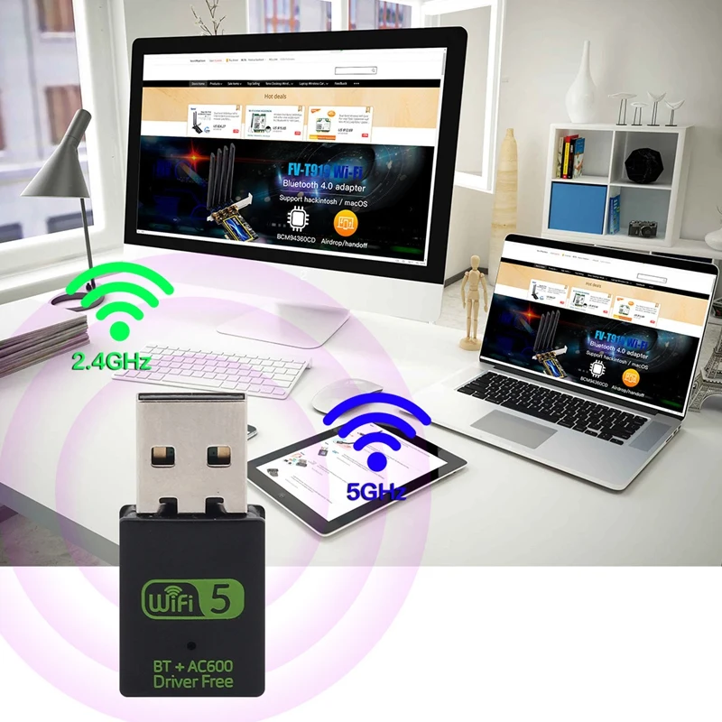 600Mbps USB Wifi Adapter Driver Free Bluetooth 5.0 Dual Band Network Card Dongle For Windows XP/7/8/8.1/10