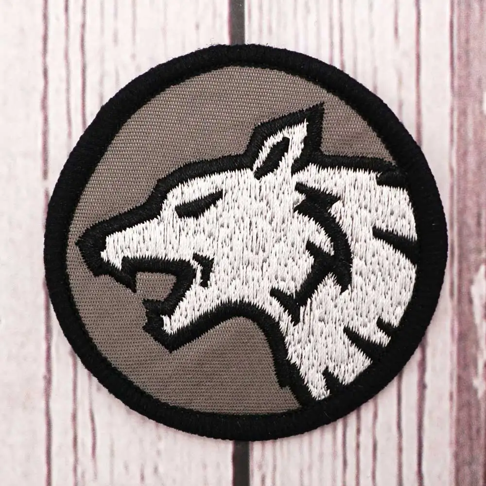 wolf head  Embroidered Patch Hook & Loop Sew on Embroidery Military Badge