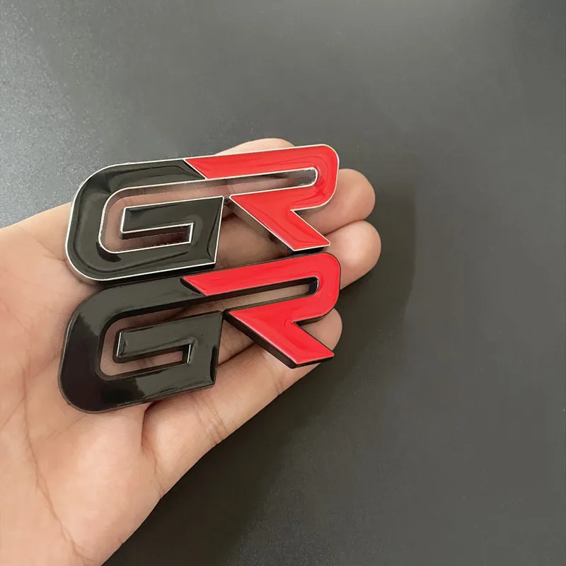3D Metal Black Red Logo GR Emblem Letters Car Front Grill Badge For Toyota Hilux CHR Corolla Yaris GR Sticker Accessories