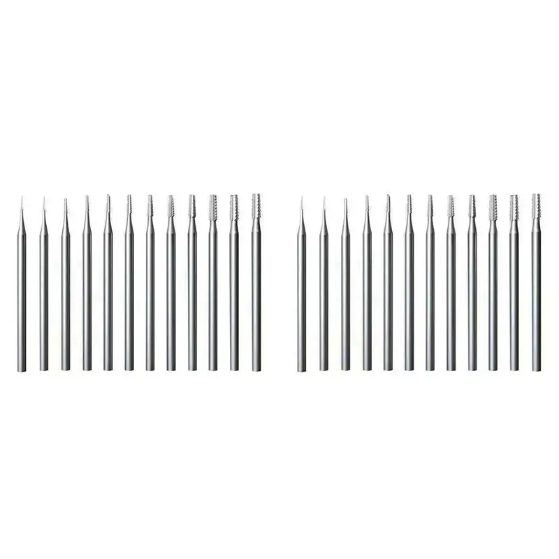 A25F-24Pcs Jewerly Burr Sets -3/32Inch Shank Cone Tapered Cross-Cut Shape Lapidary Burr Jewelry Engraving Bits Carving Tools
