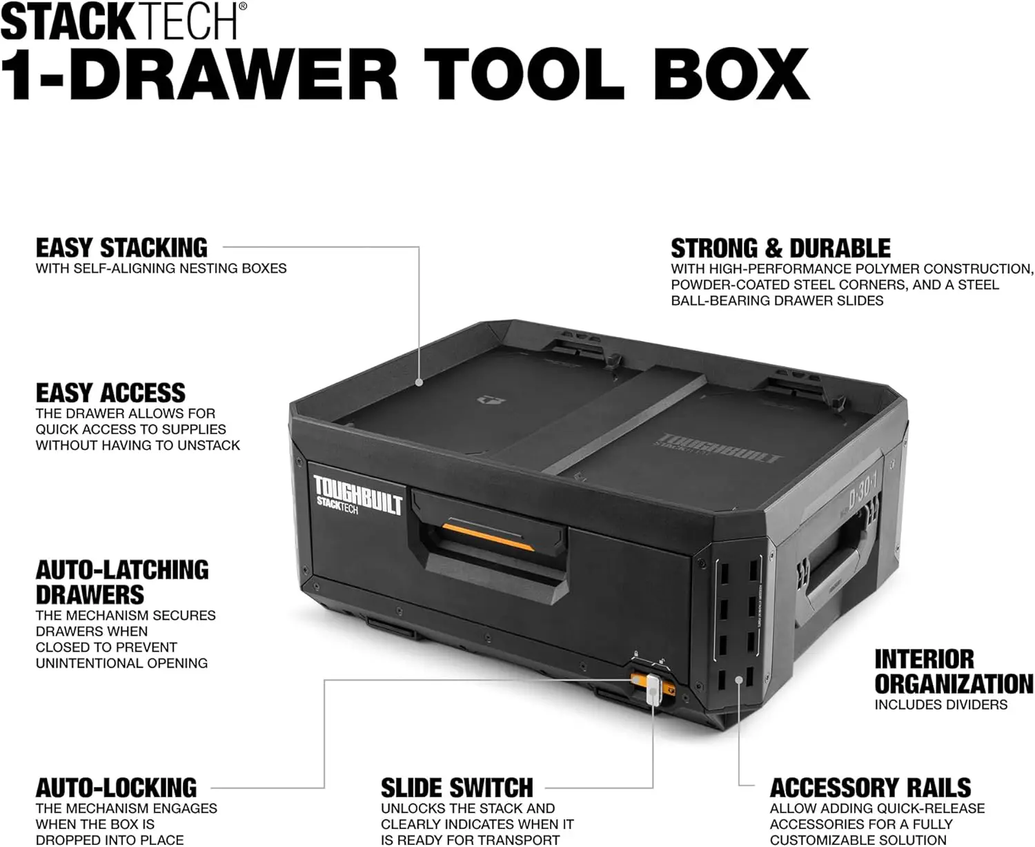 Portable Heavy-Duty Toolbox with Stackable Storage Organizer, 50 lb Capacity, 1 Drawer Tool Chest for Efficient Storage