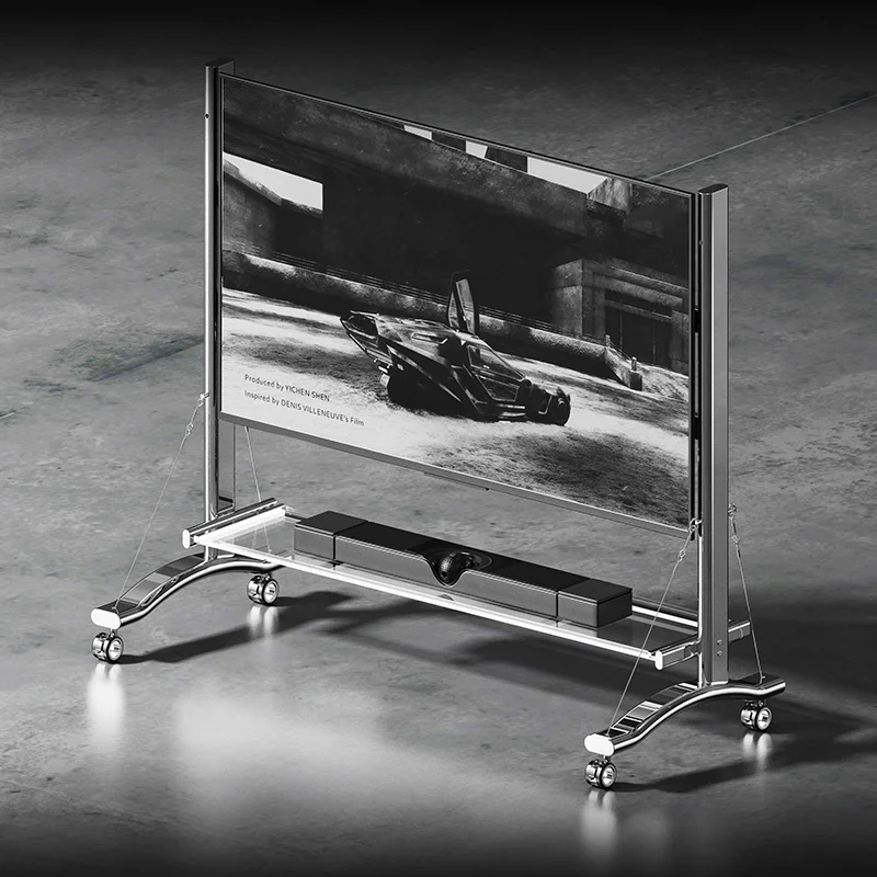 

Stainless steel TV stand removable light strip RGB mobile cart 60-110 inch low lying art stand