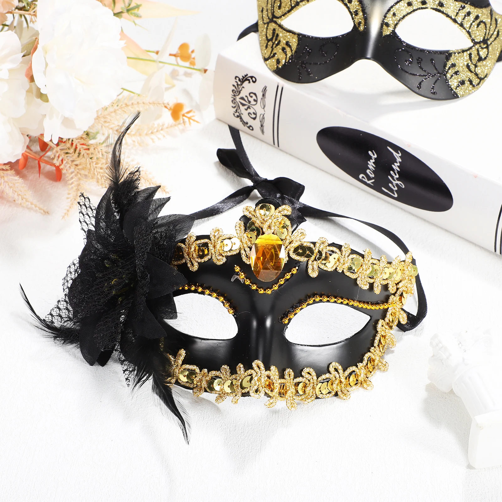 

2 pcs Masquerade Ball Masks Vintage Venetian Masks Women Lightweight Costume Accessories Decorative Mask Set For Carnival