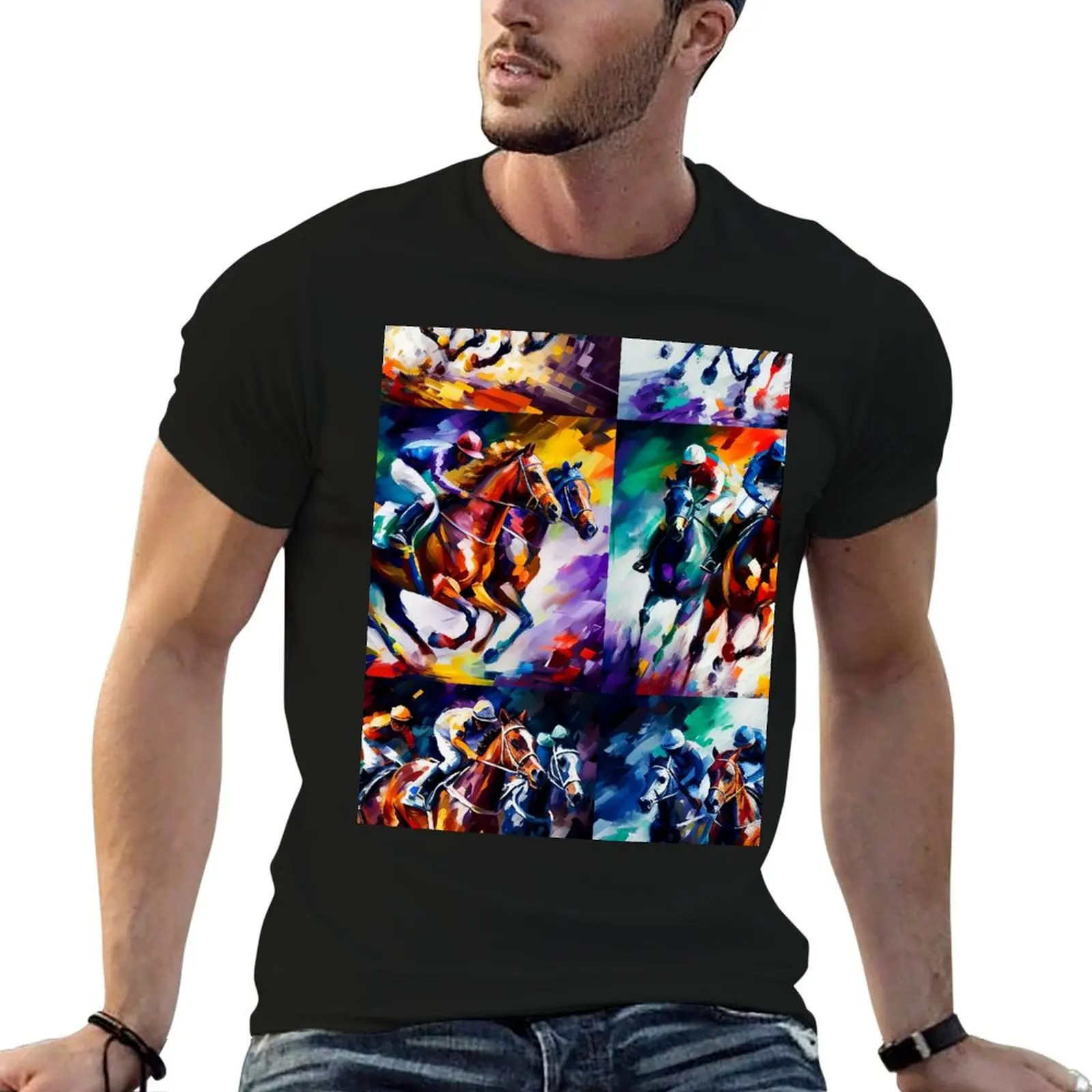 

Chasing the Finish Line: A Captivating Horse Racing Artwork in Quadrants T-Shirt man t shirts graphic T-Shirt