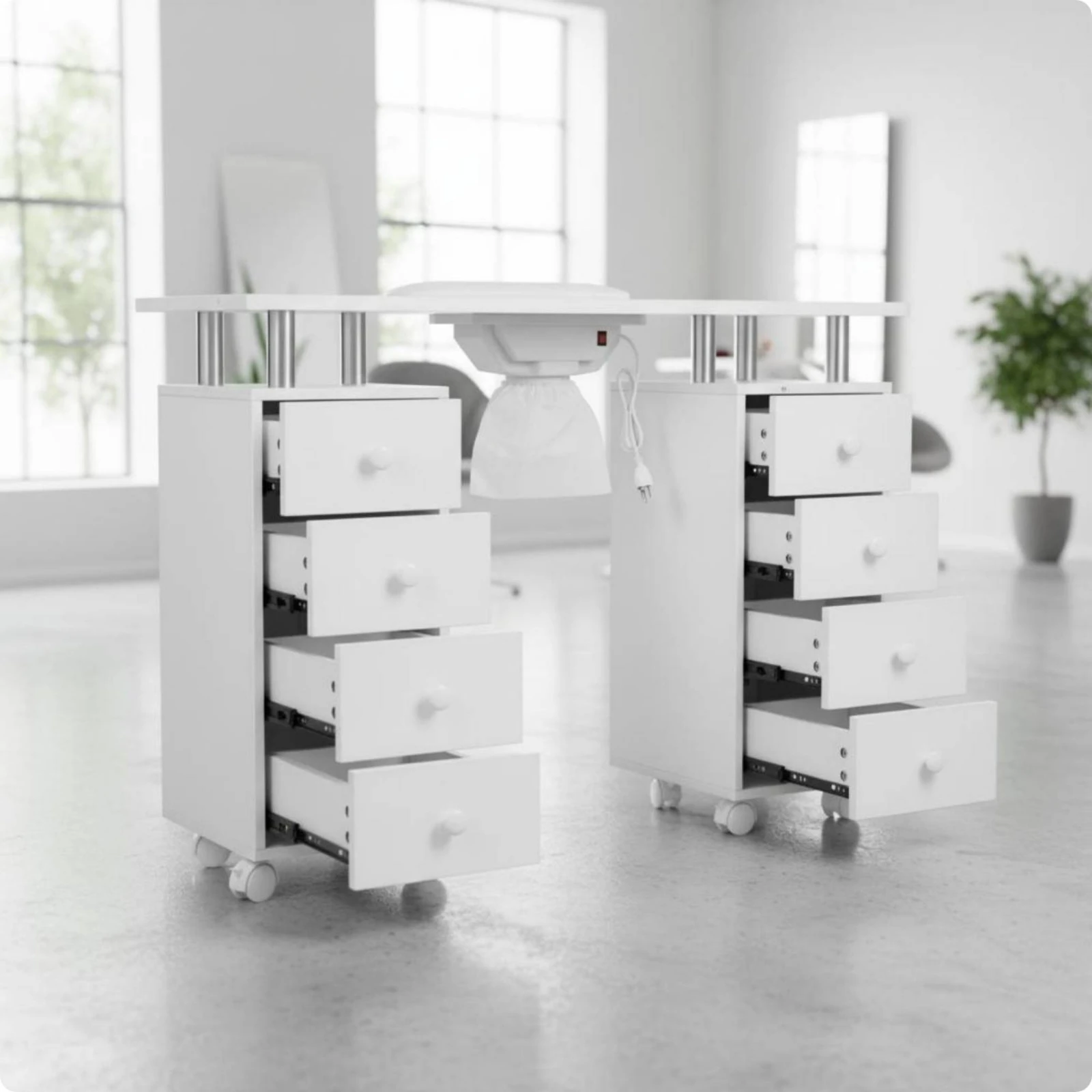 Manicure Table with Drawer and Cabinet LED Lamp Arm Manicure Desk Nail Station Rectangular Tabletop Beauty Furniture