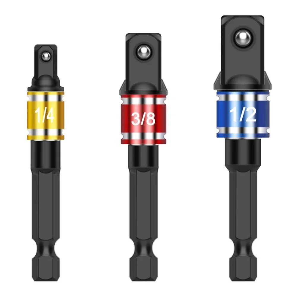 1/4인치 헥스 샹크에서 1/4인치, 3/8인치, 1/2인치 임팩트 드라이버 드릴 도구 + 60mm 퀵 릴리즈 연장 비트 바 파워 소켓 도구
