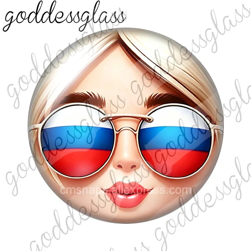 Russian flag sunglasses Matryoshka doll face 12mm/18mm/20mm/25mm Round photo glass cabochon flat back Accessories DIY jewelry image 4