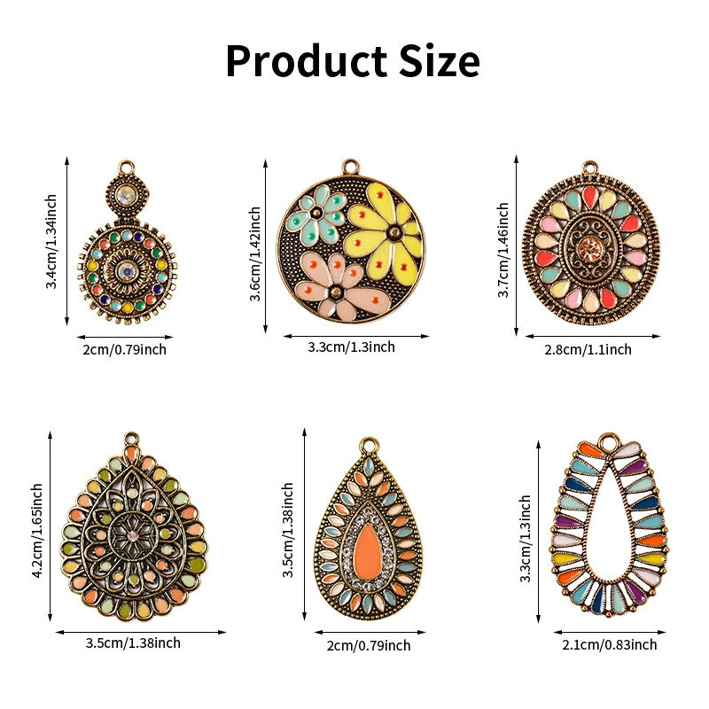 12pcs Bohemia Enamel Charms Ancient Golden Zinc Alloy Earrings Pendant DIY Women's Jewelry Making